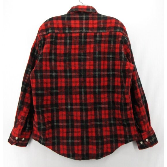 VINTAGE St Johns Bay Shirt Large Virgin Wool Flannel Plaid Button Up 90s - Picture 6 of 11
